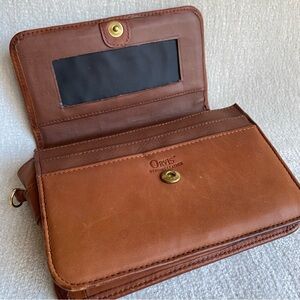 Orvis Genuine Leather Cognac Belt Loop Bag Wallet Phone Holder Clutch Crossbody